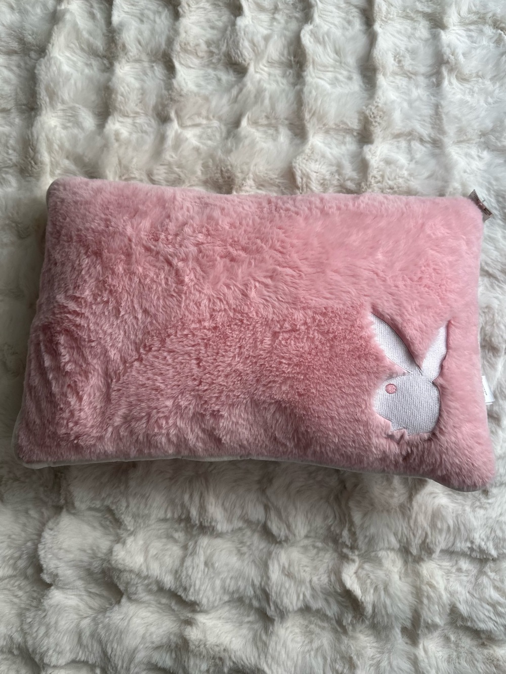 Reversible PLAYBOY Pink Bunny Logo Pillow -Soft Fur Cushion- Women’s Essentials
